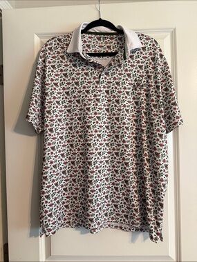Barstool x Masters golf White Polo with Red & Green Floral Print